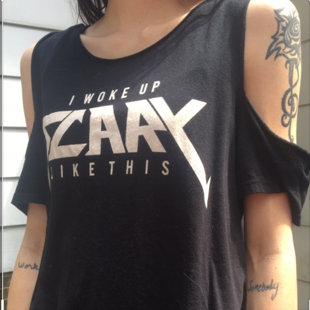 black cut shoulder top